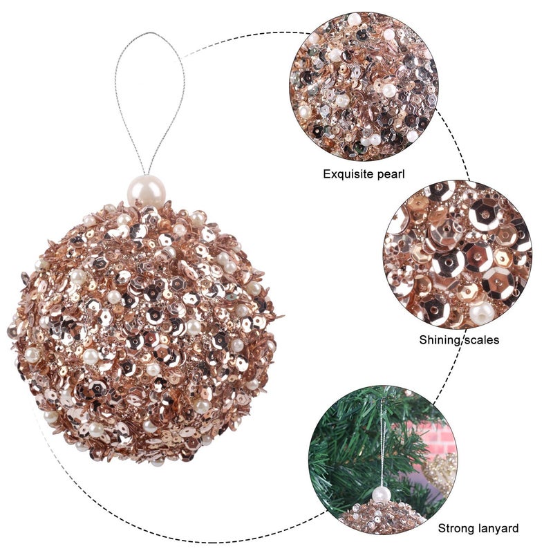 ZHANYIGY 4.25" Christmas Ball Ornaments 4pc Set Shatterproof Christmas Decorations Tree Balls for Xmas Trees Wedding Party Holiday Decorations Tabletop Small Trees Decoration (Champagne) - Image 5